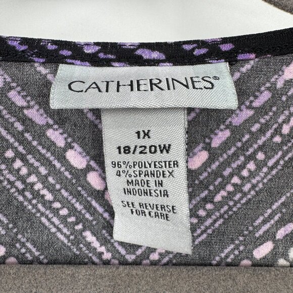 Catherines Black & Purple Chevron Tunic Top 1X 18/20 V-Neck 3/4 Sleeve Stretch P - Picture 2 of 7